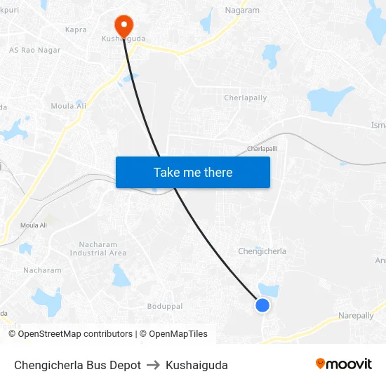 Chengicherla Bus Depot to Kushaiguda map