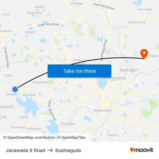 Janawada X Road to Kushaiguda map