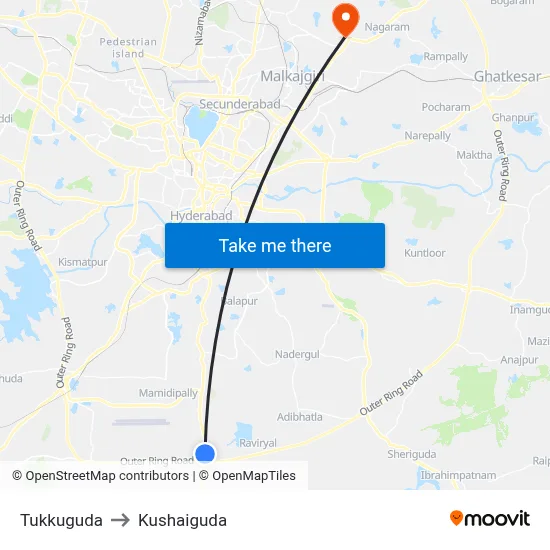 Tukkuguda to Kushaiguda map