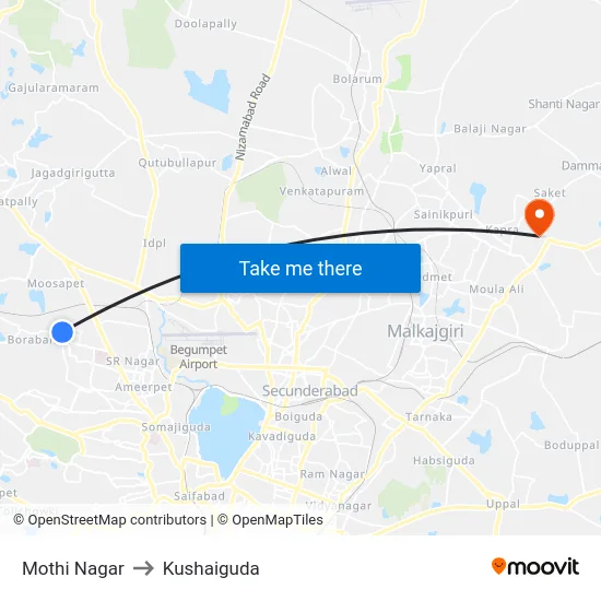 Mothi Nagar to Kushaiguda map