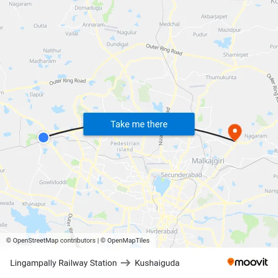 Lingampally Railway Station to Kushaiguda map