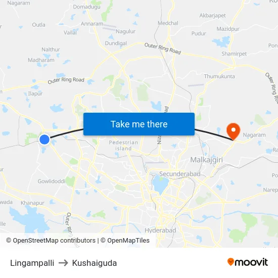 Lingampalli to Kushaiguda map