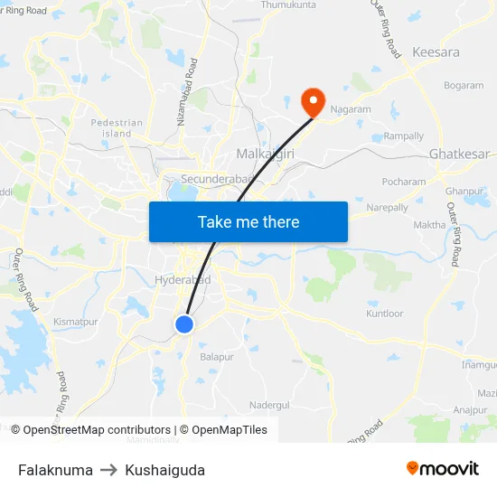 Falaknuma to Kushaiguda map