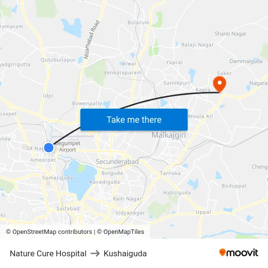 Nature Cure Hospital to Kushaiguda map