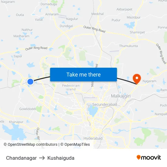 Chandanagar to Kushaiguda map