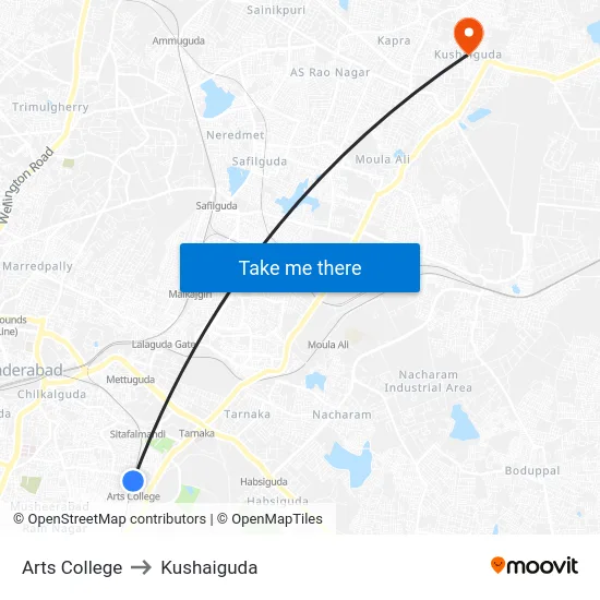 Arts College to Kushaiguda map