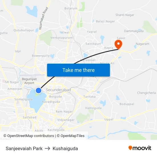 Sanjeevaiah Park to Kushaiguda map