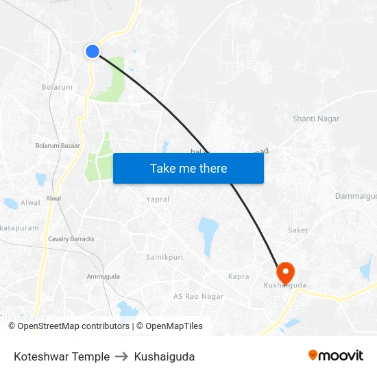 Koteshwar Temple to Kushaiguda map