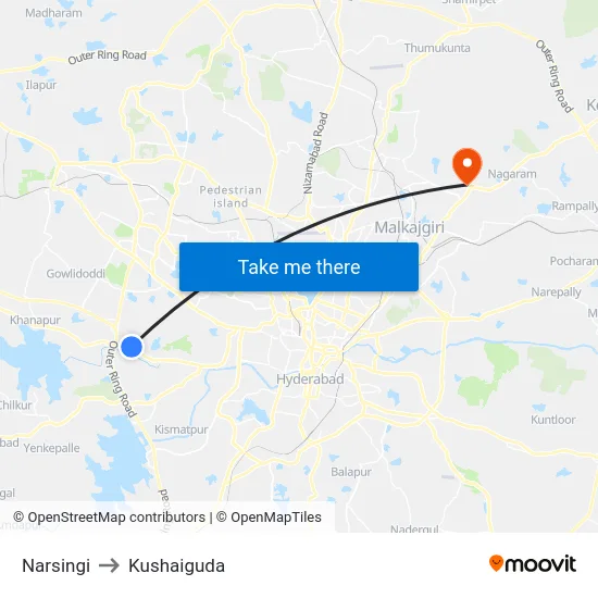 Narsingi to Kushaiguda map
