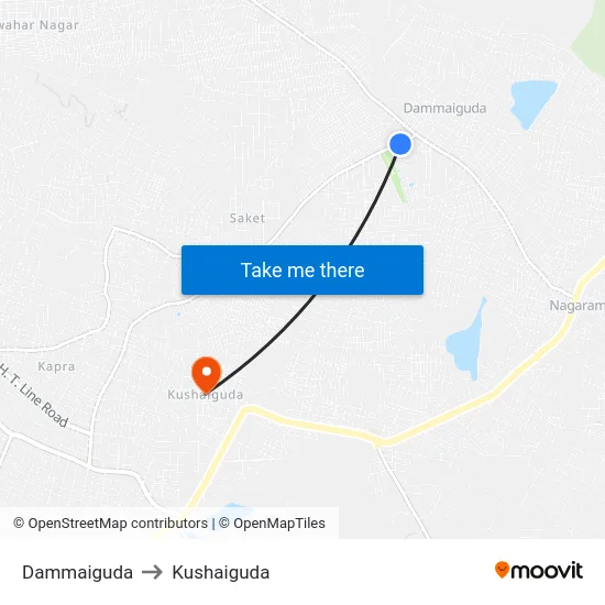 Dammaiguda to Kushaiguda map