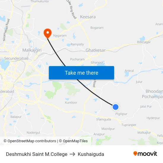 Deshmukhi Saint M.College to Kushaiguda map
