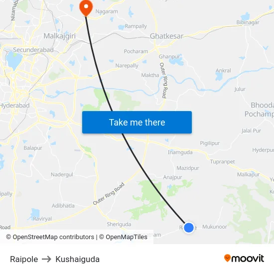 Raipole to Kushaiguda map