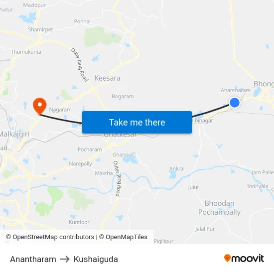Anantharam to Kushaiguda map