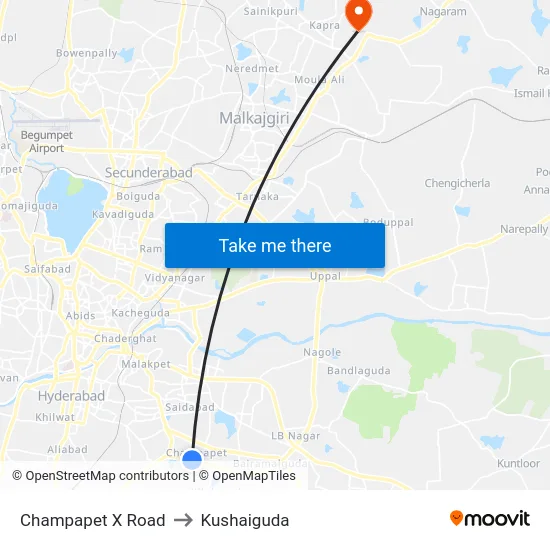 Champapet X Road to Kushaiguda map