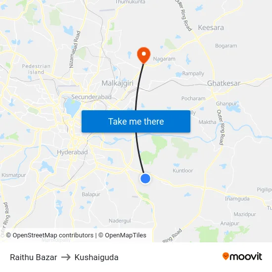 Raithu Bazar to Kushaiguda map