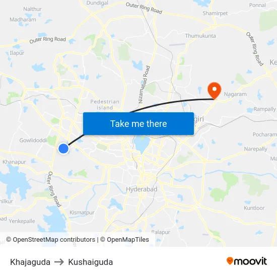 Khajaguda to Kushaiguda map
