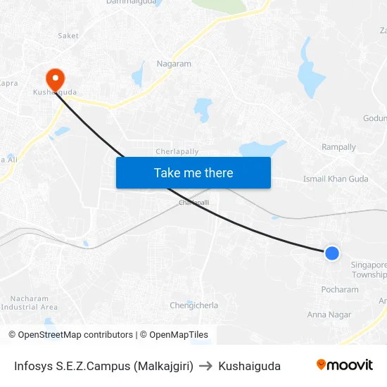 Infosys S.E.Z.Campus (Malkajgiri) to Kushaiguda map