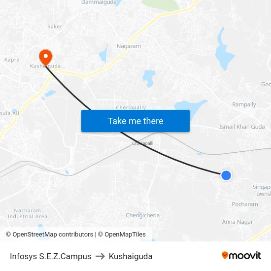 Infosys S.E.Z.Campus to Kushaiguda map