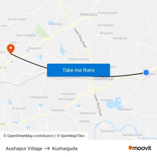 Aushapur Village to Kushaiguda map