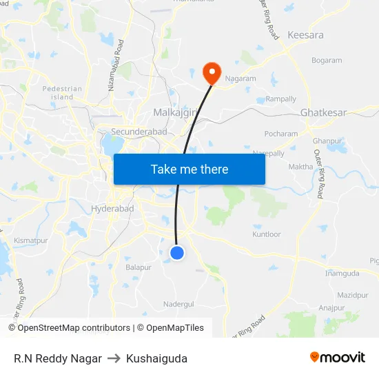 R.N Reddy Nagar to Kushaiguda map