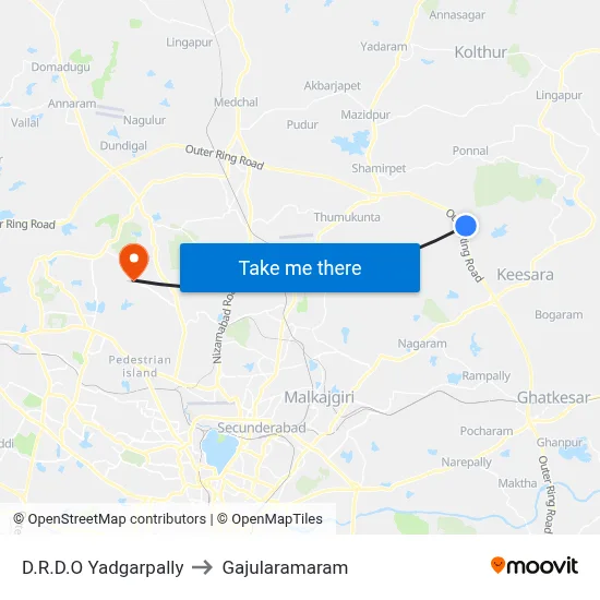 D.R.D.O Yadgarpally to Gajularamaram map