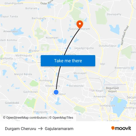 Durgam Cheruvu to Gajularamaram map