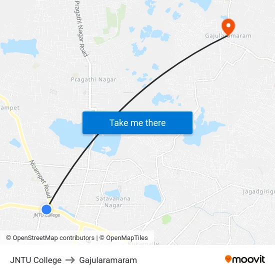 JNTU College to Gajularamaram map