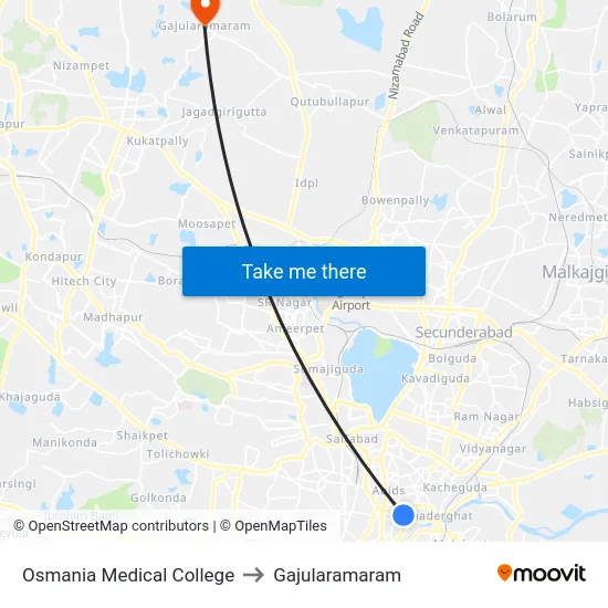 Osmania Medical College to Gajularamaram map