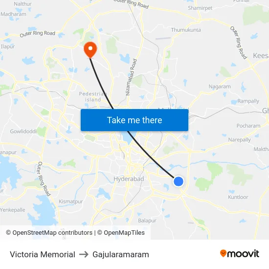 Victoria Memorial to Gajularamaram map