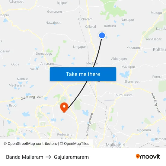 Banda Mailaram to Gajularamaram map