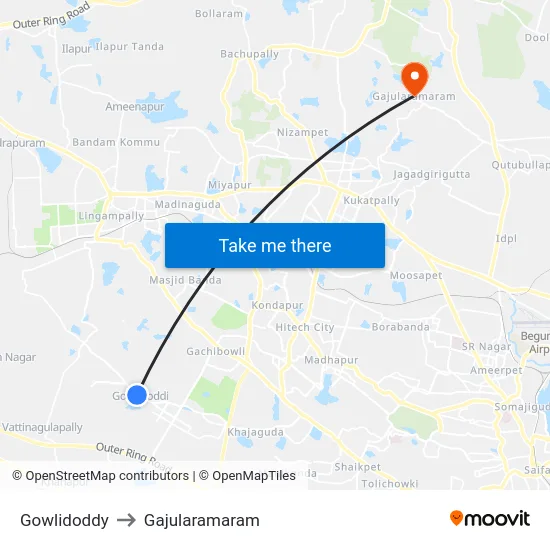 Gowlidoddy to Gajularamaram map