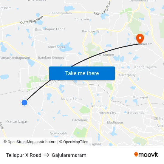 Tellapur X Road to Gajularamaram map