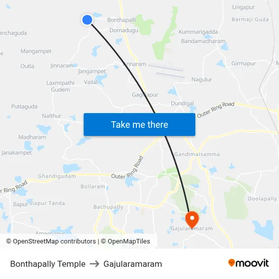 Bonthapally Temple to Gajularamaram map