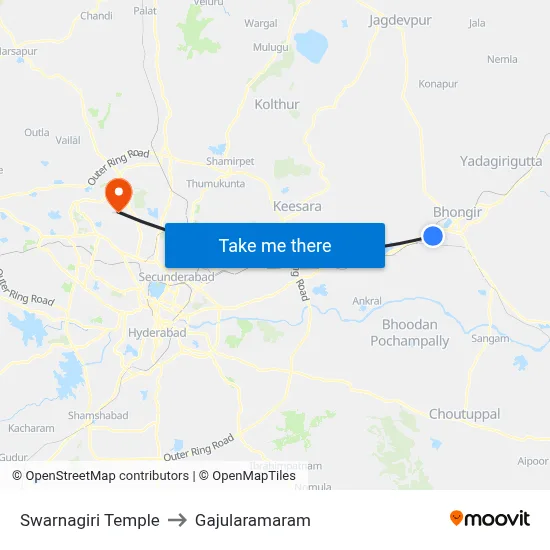 Swarnagiri Temple to Gajularamaram map