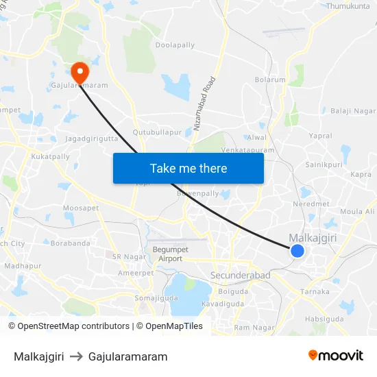 Malkajgiri to Gajularamaram map