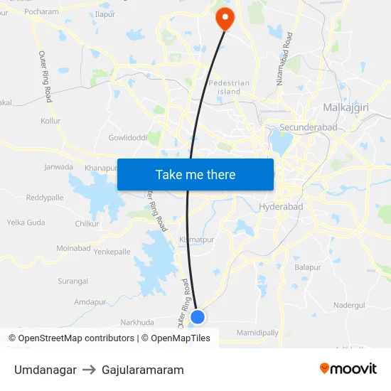 Umdanagar to Gajularamaram map