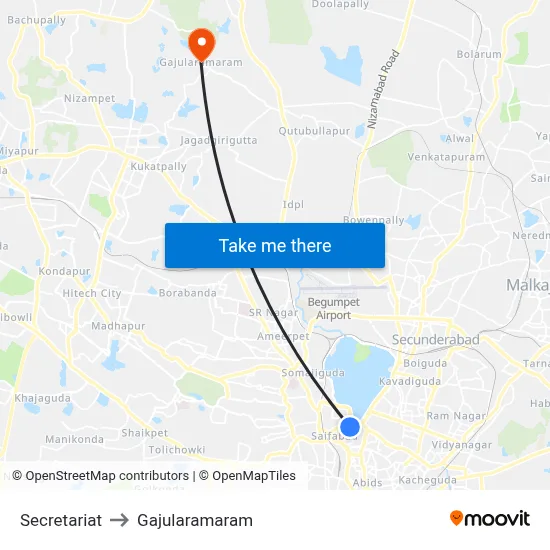 Secretariat to Gajularamaram map