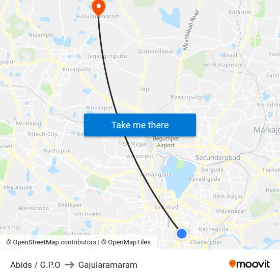 Abids / G.P.O to Gajularamaram map
