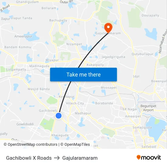 Gachibowli X Roads to Gajularamaram map