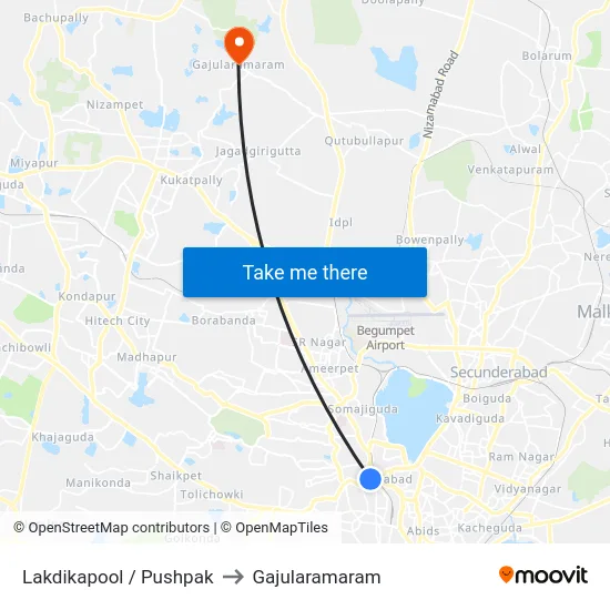 Lakdikapool / Pushpak to Gajularamaram map