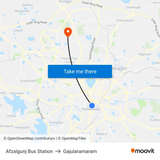 Afzalgunj Bus Station to Gajularamaram map