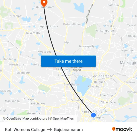 Koti Womens College to Gajularamaram map