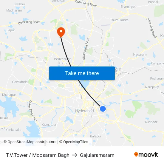T.V.Tower / Moosaram Bagh to Gajularamaram map