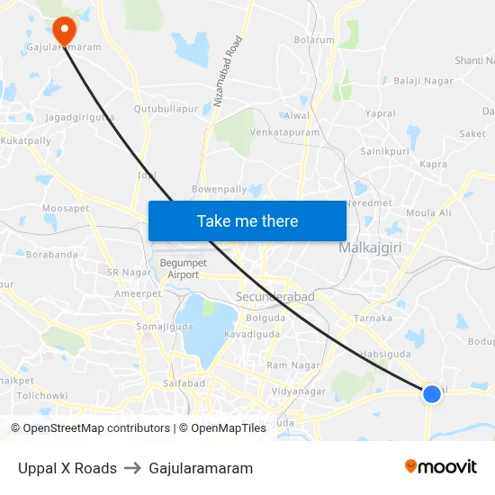 Uppal X Roads to Gajularamaram map