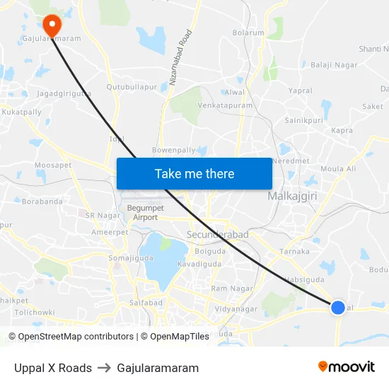Uppal X Roads to Gajularamaram map