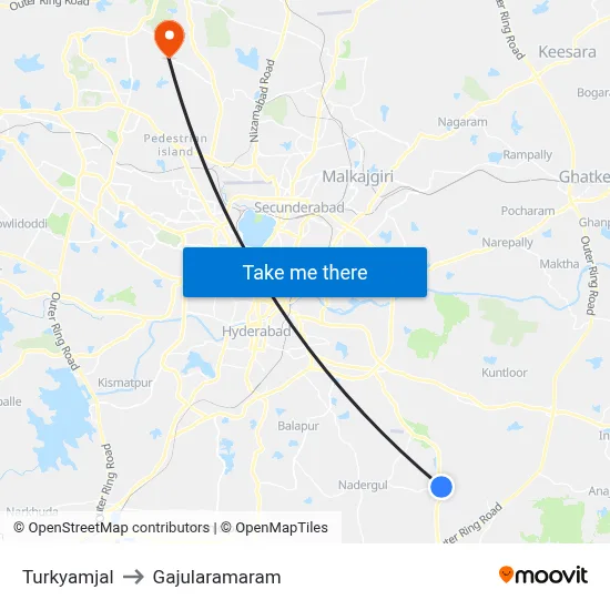 Turkyamjal to Gajularamaram map