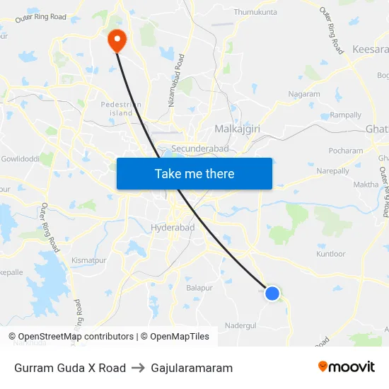 Gurram Guda X Road to Gajularamaram map