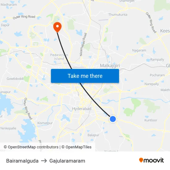 Bairamalguda to Gajularamaram map