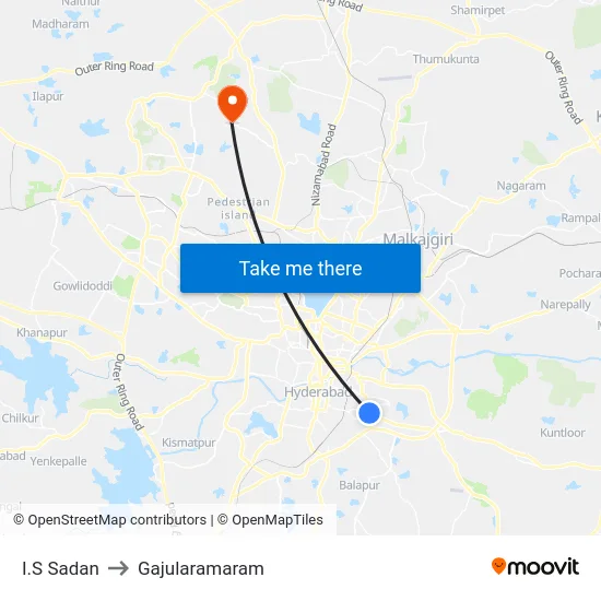 I.S Sadan to Gajularamaram map