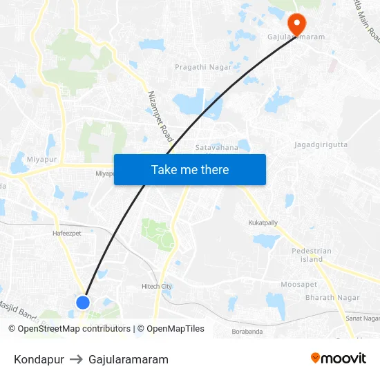 Kondapur to Gajularamaram map